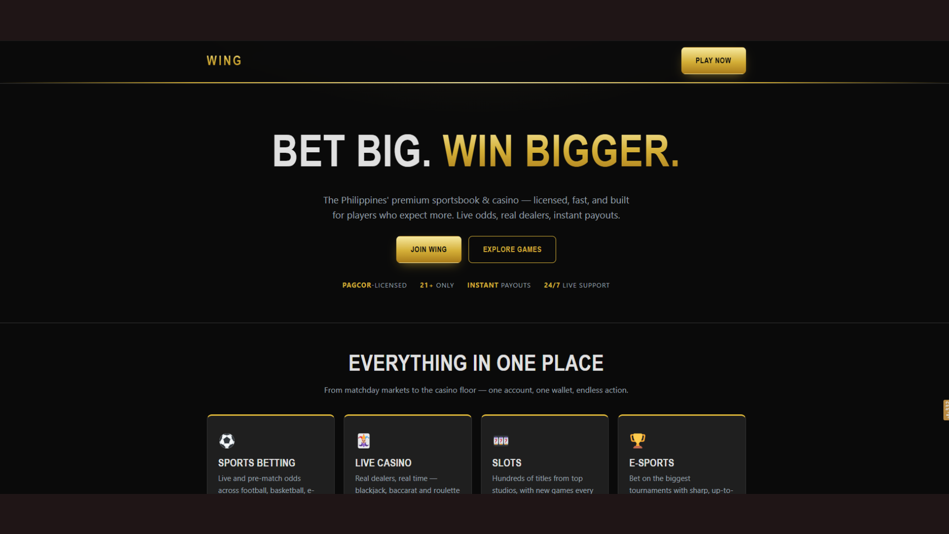 Landing WING PH: Online Casino Philippines screenshot 1