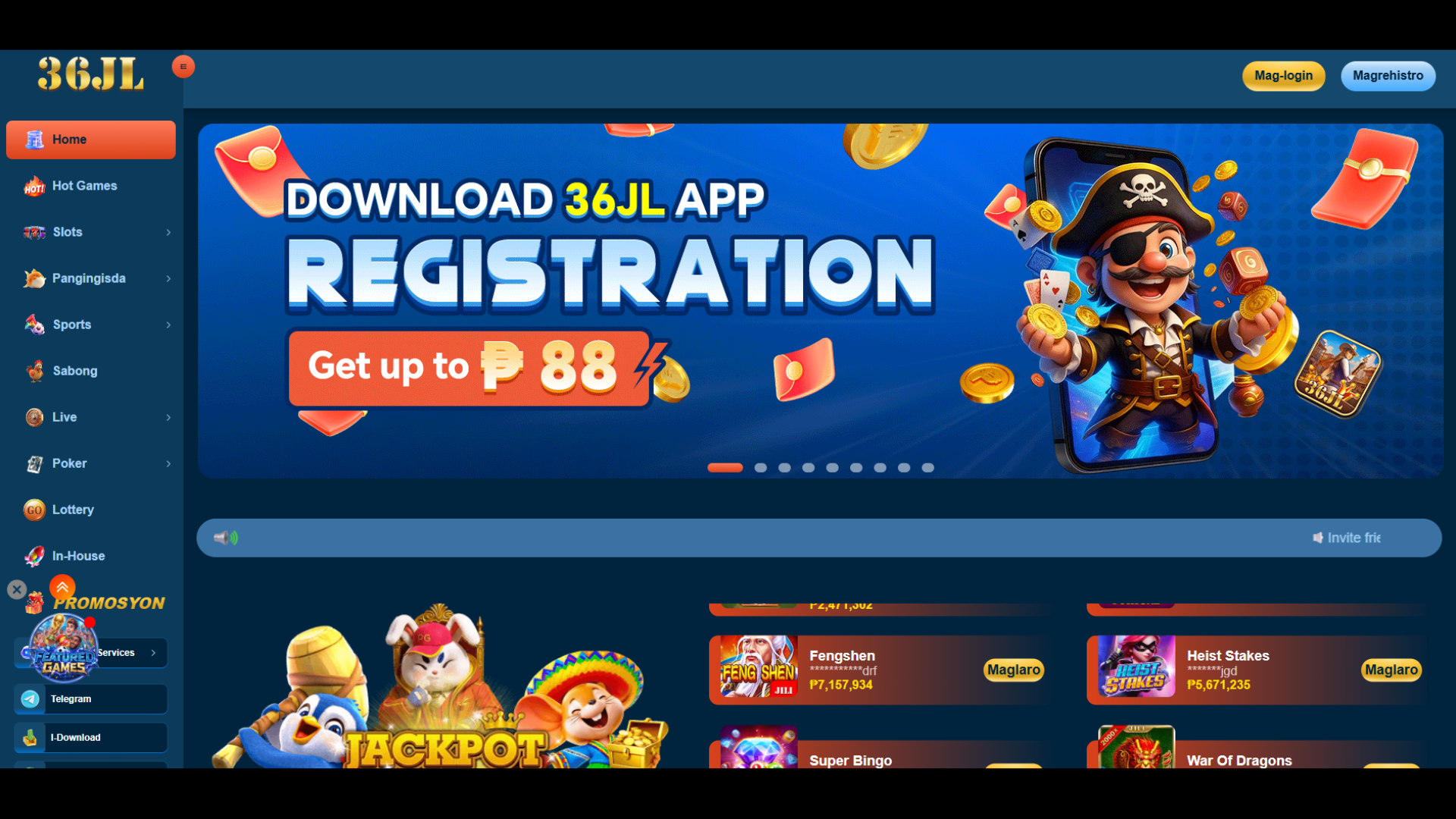 36jl9 | A digital casino destination offering multiple game categories screenshot 1