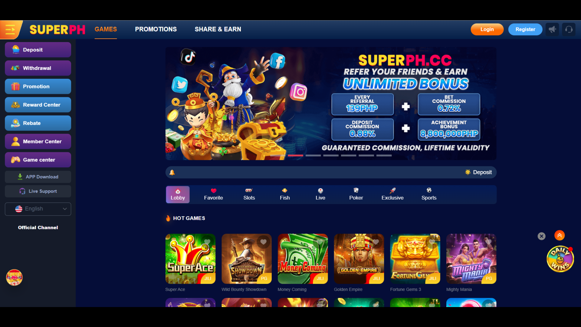 popular slots, live games, poker, bingo, and table classics screenshot 1
